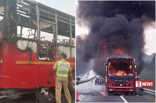 ලංගම බස් රථයක් ගිනිගනී