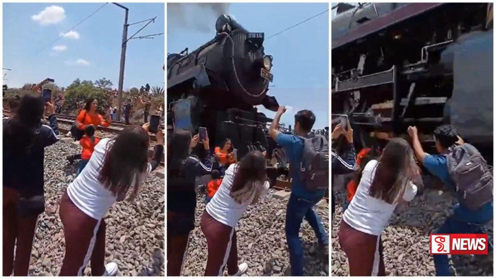 සෙල්ෆි ගත් කාන්තාවක් දුම්රියේ ගැටෙයි