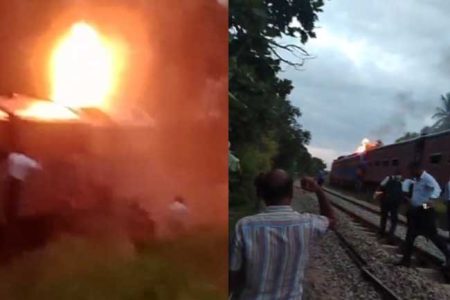 මහනුවර බලා ධාවනය වූ සීග්රග්රාමී දුම්රියේ එන්ජිම ගිනි ගනී