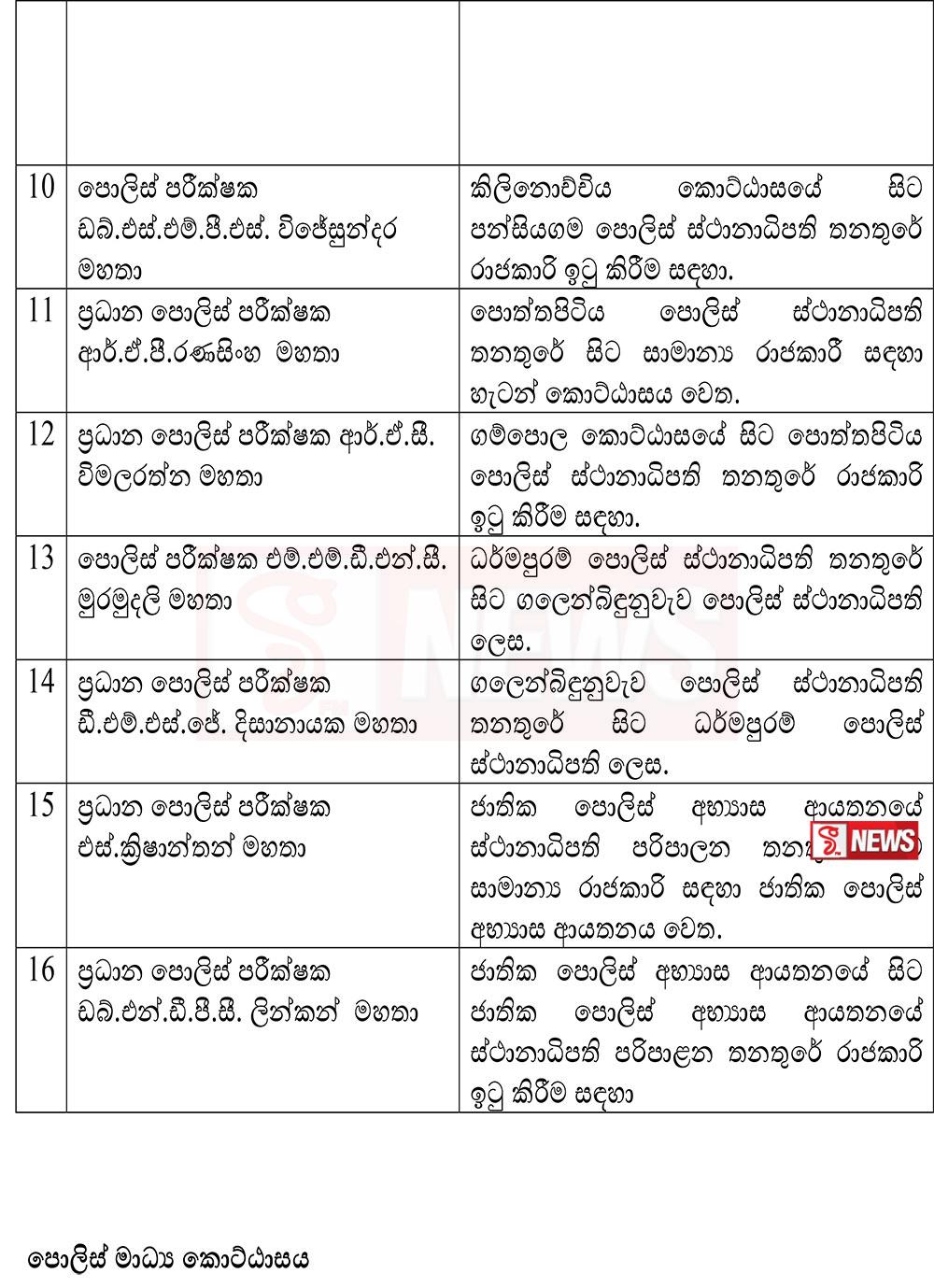 පොලිසියේ ලොකු පුටු කිහිපයක් සෙලවෙයි