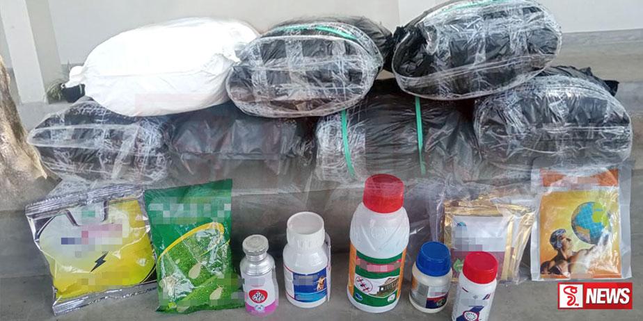 නීති විරෝධී බීඩි කොළ සහ කෘමිනාශක සමග අයෙක් මාට්ටු