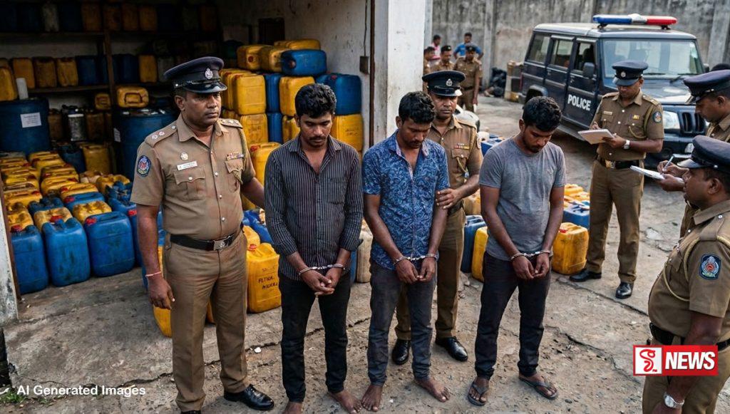 අනවසරයෙන් පෙට්රල් ළඟ තබාගත් තිදෙනෙක් අත්අඩංගුවට