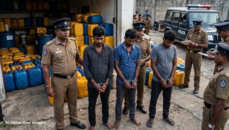 අනවසරයෙන් පෙට්රල් ළඟ තබාගත් තිදෙනෙක් අත්අඩංගුවට